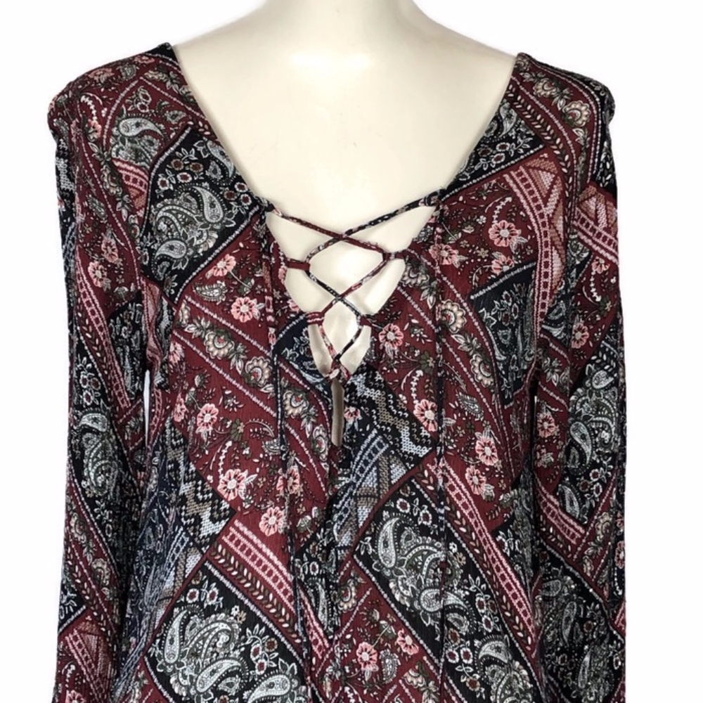 Paisley Bell Sleeve Tunic Style Blouse